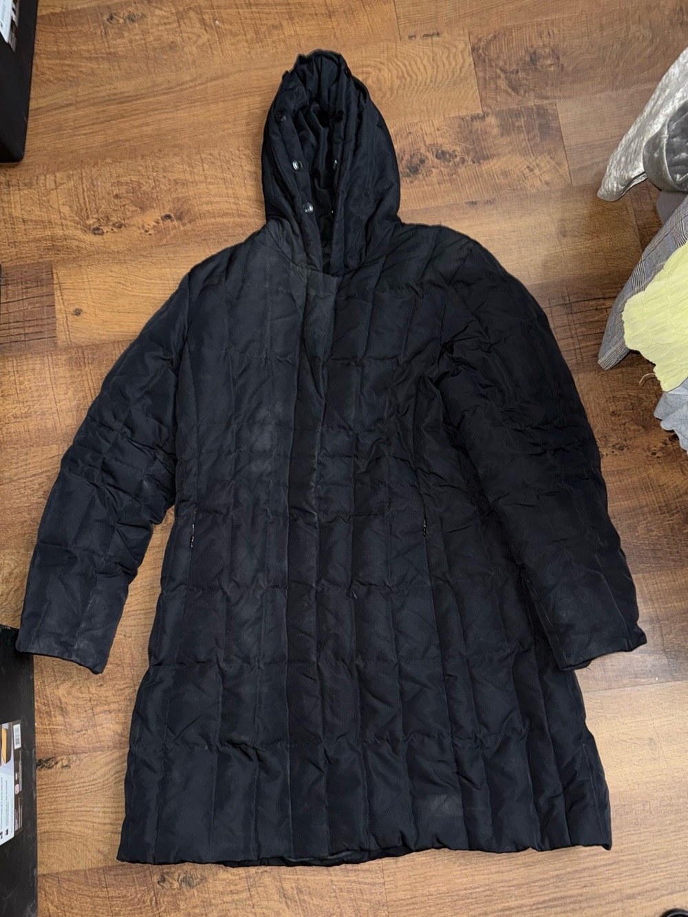 1 Madison Black Hooded Quilted Puffer Coat